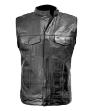 XELEMENT Black Motorcycle Leather Vest Concealed Carry Quick Draw NWT - Size S