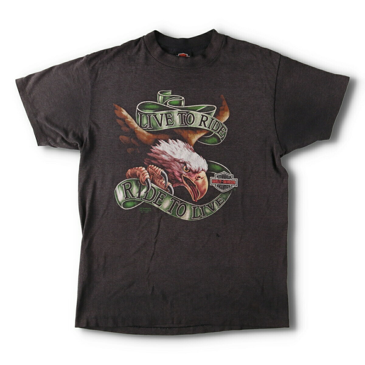 00'S Harley-Davidson Eagle Pattern Motorcycle Bike T-shirt Men's XXL cotton Navy blue Vintage Second Hand
