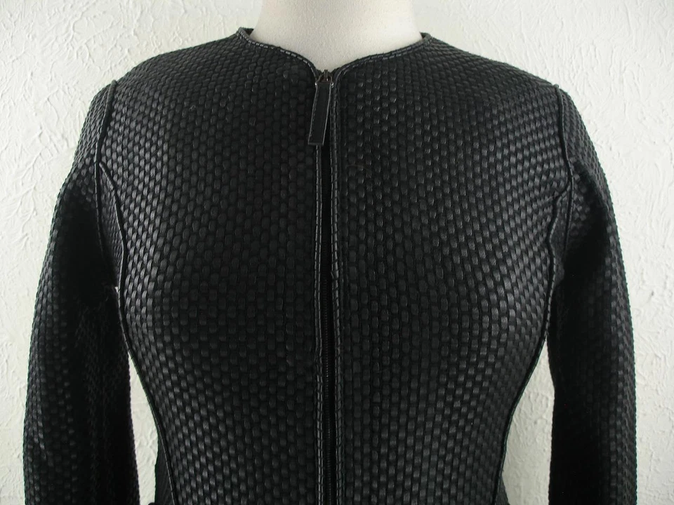 Women's XS Max Studio Special Edition Black Woven Leather Jacket Blazer Fringe - Image 2 of 4