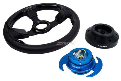 NRG 320mm Pilota Leather Black Insert Steering Wheel 101H Hub 3.0 Blue Release