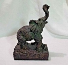 Realistic Safari Elephant Statue Figure on Base Faux Bronze Polyresin Home Decor