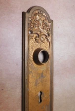 Antique original brass bronze ornate door back plate Chicago Hardware Lorenzo