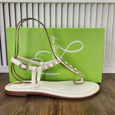 Sam Edelman Gigi Pearl Porcelain Patent Sandals Womens Sz 7.5M White Ankle Strap