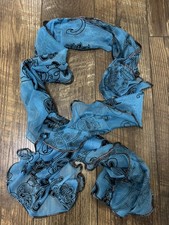 Scarf, Shawl Floral Blue with Black Roses, Mesh Wave Sequined Edge 78  X 16.5  