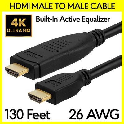130 Feet Long HDMI Cable 26 AWG In-Wall Mount Cord w/ Built-In Amplifier/Booster