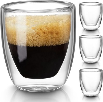 Double Walled Espresso Cups Set of 4(50% Thicker) 3 Ounce Clear Expresso Coffee