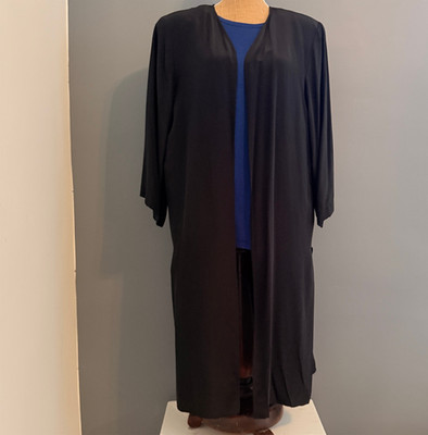 LINDA DANO Womens MEDIUM 100% Silk Black Midi Open Topper  3/4 Sleeve