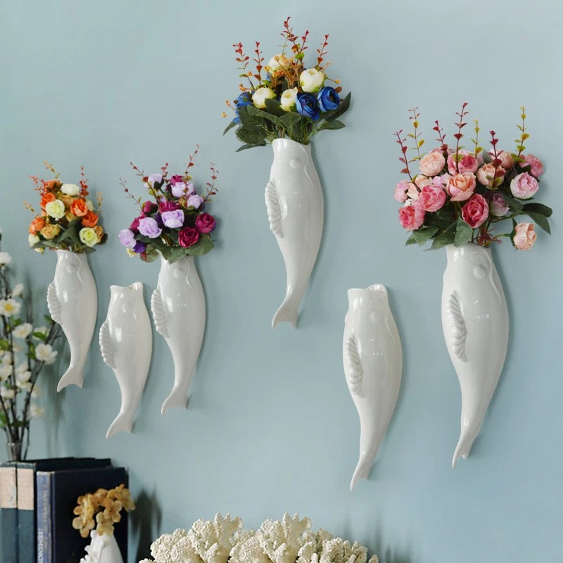 Simple Modern Creative Wall Ceramic Goldfish Vase Restaurant Mural Wall Hanging