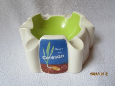 Bayer Ceresan alter Werbe-Aschenbecher Fischer&Co Porzellan Oeslau 17x7,5cm Top
