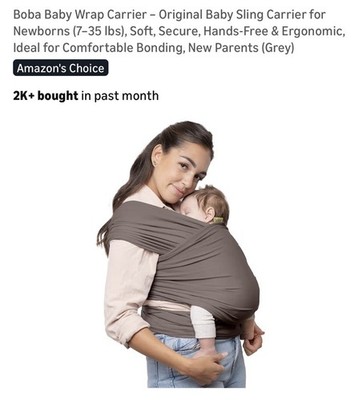 Boba Baby Wrap Carrier  Original Baby Sling Carrier for Newborns Grey NEW