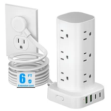 Tower Power Strips with Surge Protection, 6FT Flat Extension Cord with Multip...