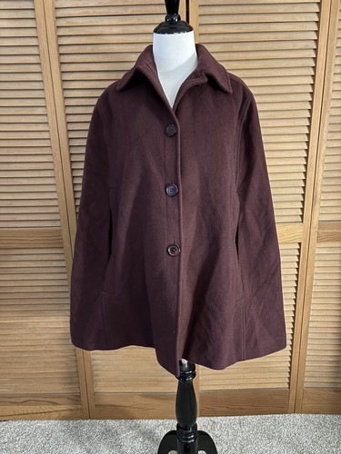 Helene Berman London Sz Small Boho Wool Cashmere Buttoned Cape Coat -Burgundy