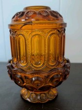 L.E. Smith Vintage Golden Amber Glass Fairy Lamp Moon And Stars
