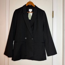 H M Black Double Breasted Blazer Jacket XS Conscious Choice Recycled Polyester