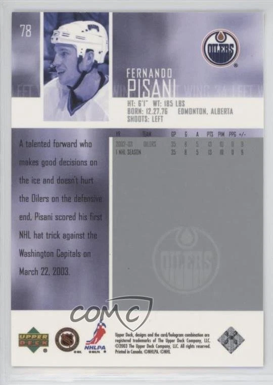 2003-04 Upper Deck Fernando Pisani #78 - Image 2 of 2