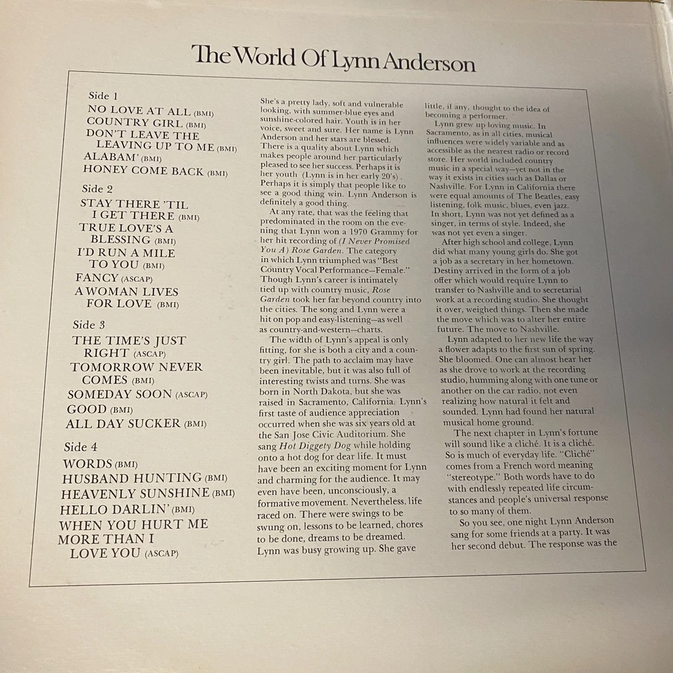 Lynn Anderson The World Of Lynn Anderson Columbia Records Double LP Album Vinyl - Image 3 of 4
