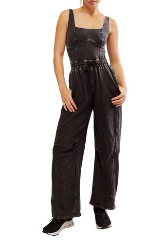 Free People Movement Jumpsuit Women’s XS NWT Black Washed Wide Leg Sleeveless