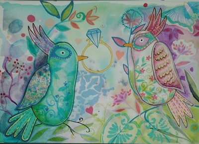 ORIGINAL KUNSTWERK CRAZY BIRD VORSCHLAG GOACHE AQUARELL GEMÄLDE SIGNIERT