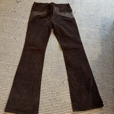 WOMENS GASP BROWN CORDUROY WITH LEATHER TRIM FLARED PANTS SIZE 8 MADE IN USA