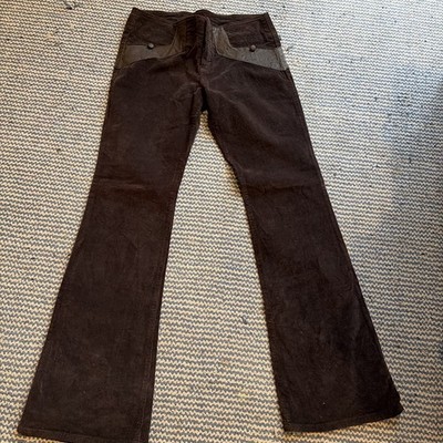WOMENS GASP BROWN CORDUROY WITH LEATHER TRIM FLARED PANTS SIZE 8 MADE IN USA