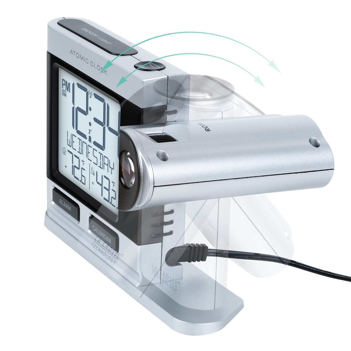 616-12667-INT Silver Atomic Projection Alarm Clock with