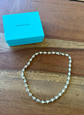 Tiffany & Co. Signed 925 Sterling Silver Star Link Chain Necklace Lobster