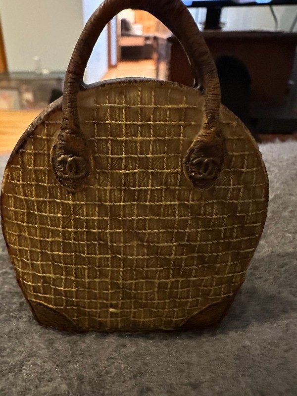 Vintage Artisan Purse Sculpture Resin over Wood Carved Zipper Gold Finish 4.4 oz