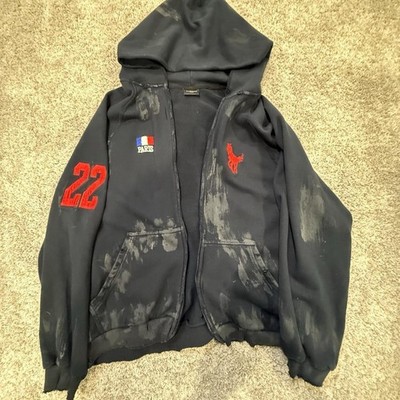 Balenciaga Full Zip Hooded Graphic Print Black Fleece Designer Hoodie Men