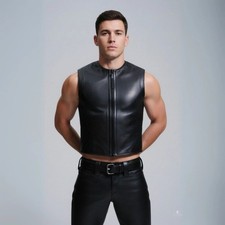 Men's Motorcycle Club Vest Genuine Cowhide Leather Bikers Vest Waistcoat