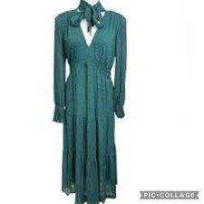 Ryegrass Maxi Dress 1X Tiered Smocked Puff Long Sleeve Boho Festival Green