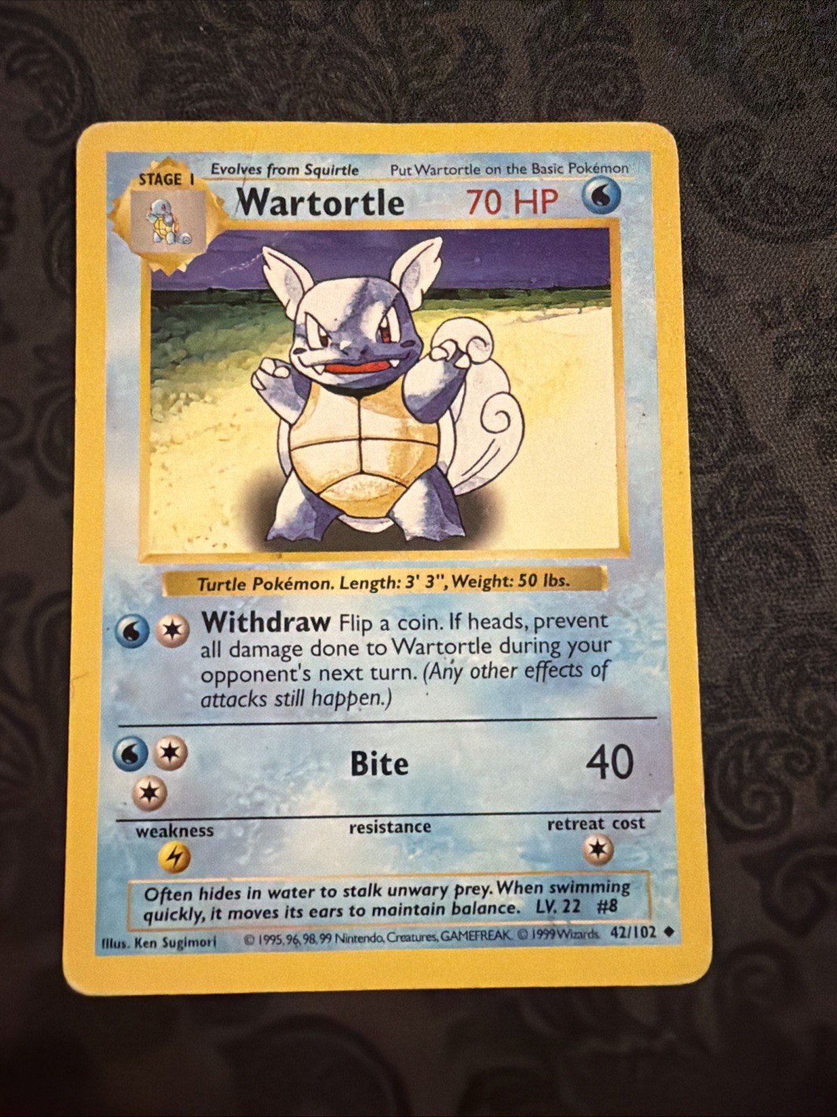 Pokemon TCG Wartortle Base Set Shadowless Unlimited Card 42/102 D1