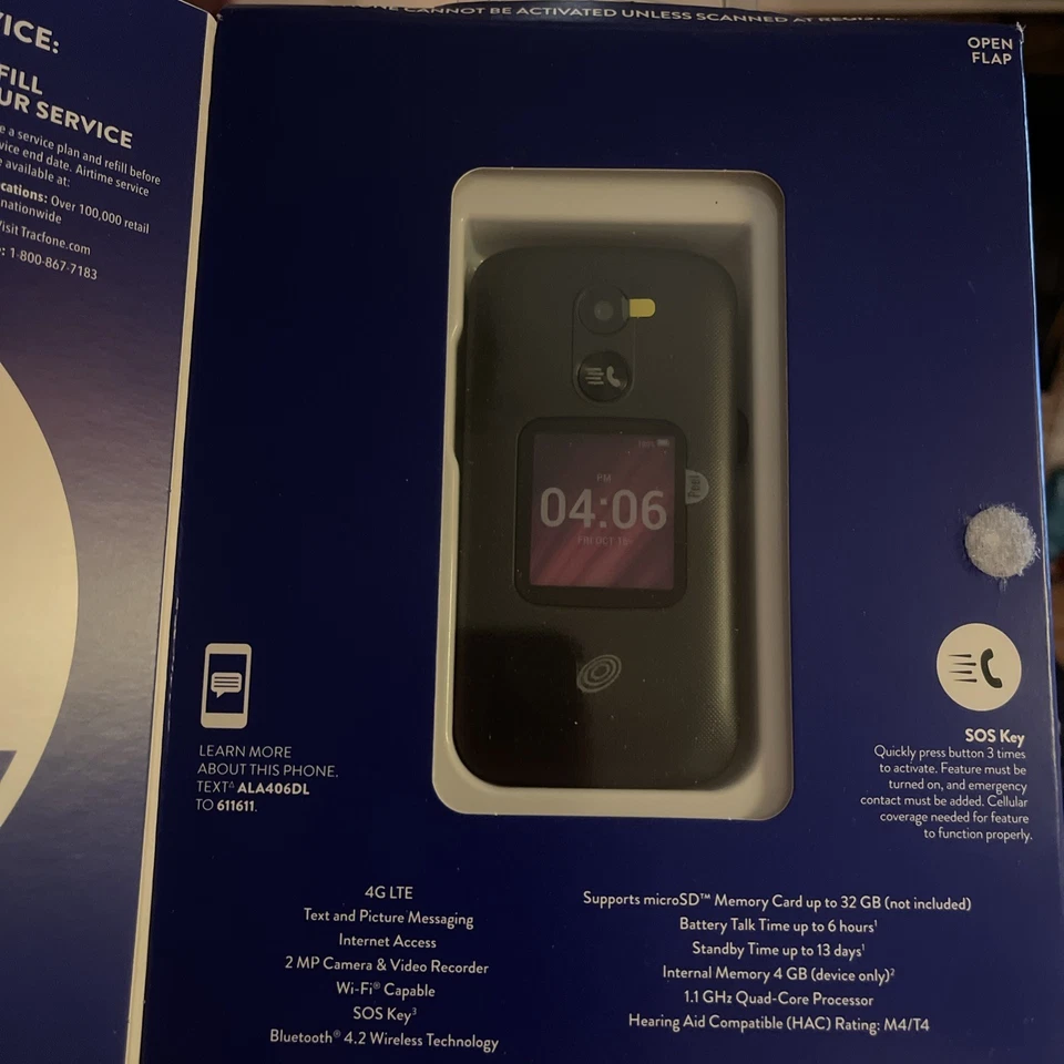 NEW SEALED Alcatel MyFlip - 4 GB - Black (TracFone) - Image 2 of 4