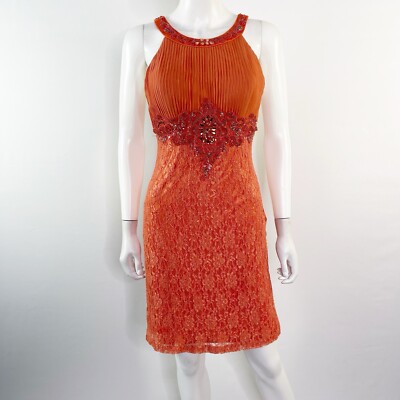 Sue Wong Nocturne Orange Beaded Lace Dress Size Sleeveless Sheath Formal  Fall