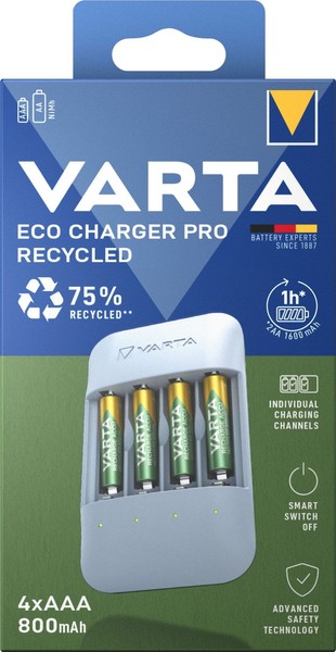 Varta Akku LadegeräT Eco Charger Pro Recycled 4X Aaa 800Mah FüR Aa / Aaa 57683-image