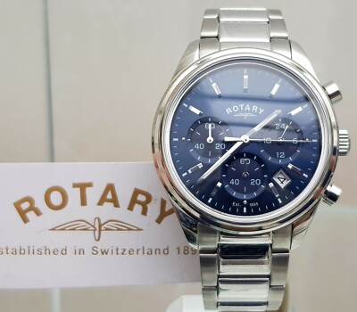 ROTARY Herrenuhr blaues Zifferblatt Stahlarmband Chronograph UVP230  original verpackt (r45