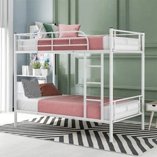 Metal Bunk Bed Twin Over TwinBed Frame forJunior Teens Adults Space Saving White