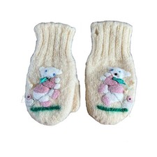 Vintage Antique Baby Wool Mittens Kitty Cat Appliqu Embroidered Woolen