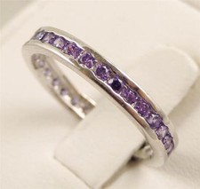 1.00cttw Amethyst C.Z. Eternity  Fine Sterling Silver Band  Choose Size