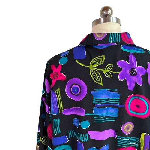 vintage y2k 90s fun floral print silky jacket M/L flower artsy quirky retro vtg - Picture 6 of 9