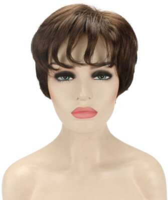 Ginger - Straight Kanekalon Synthetic Fiber Full Wig, 1.5 -5.5 in, Medium Brown