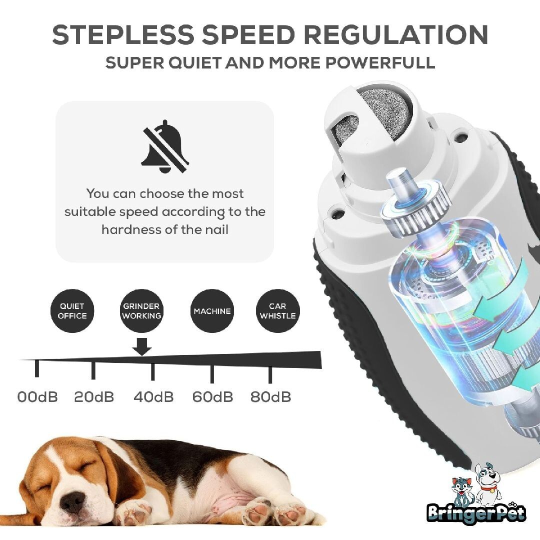 BRINGERPET Dog Nail Grinder with 3 Low Noise Speed