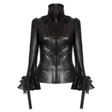 Women's Black Leather Fitted Corset Jacket Steampunk Gothic Victorian Impero