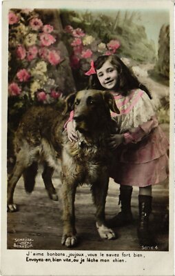 CPA AK Girl with a Big Dog DOGS (1387928)