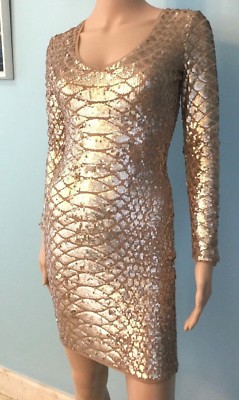 bcbg rose gold sequin dress Womens MAX AZRIA Pink Bodycon Long Sleeve V Neck XXS category:special_occasion/wedding/girls