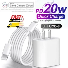 20W PD Fast Power Charger Wall Adapter USB-C +3FT Cable For iPhone 14 13 12 11 X