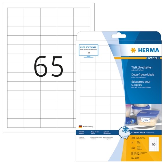 Herma 4388 TiefküHletiketten A4 38,1X21,2 Mm Weiß Papier Matt 1625 St.-image