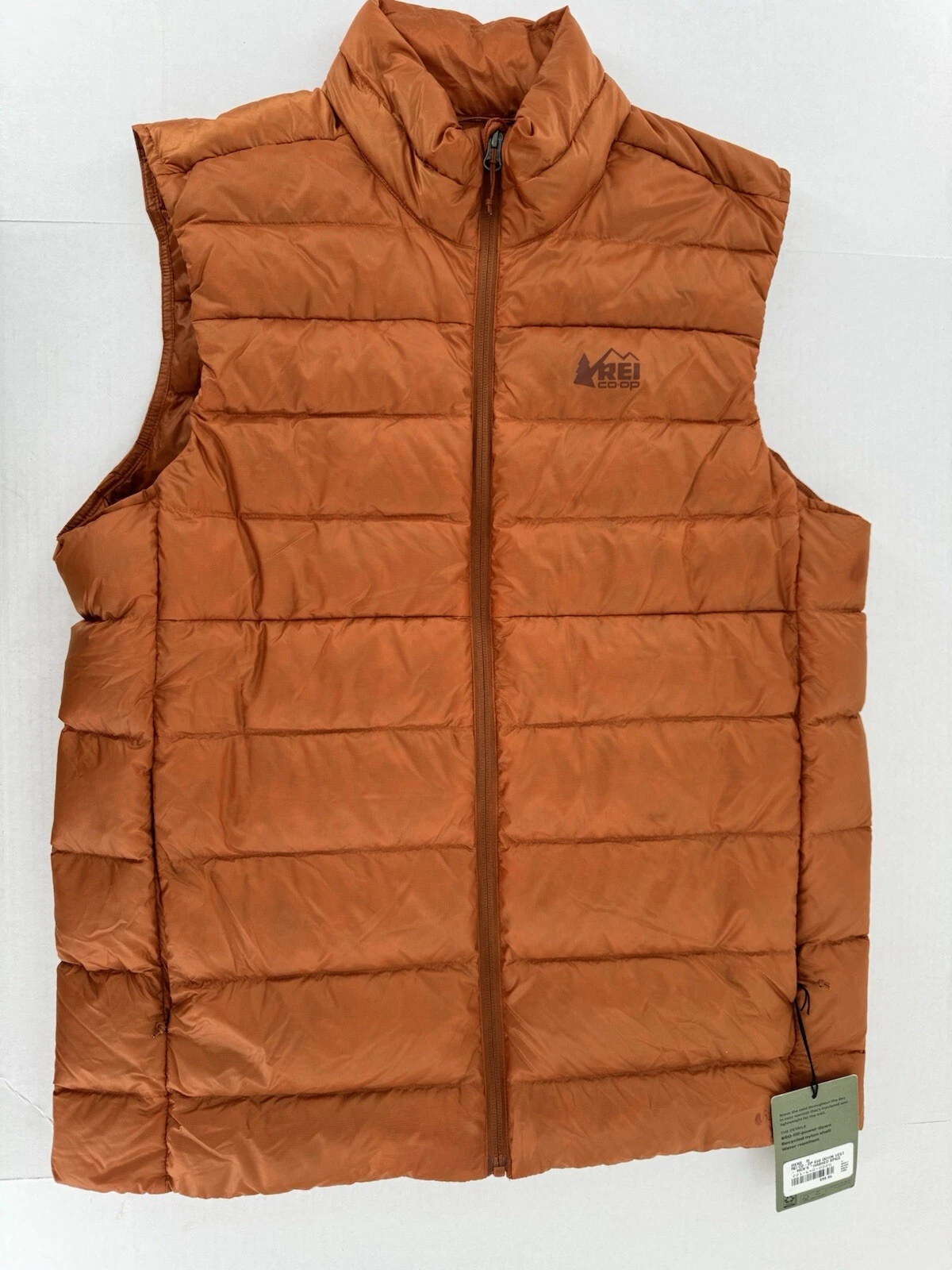 REI Co-op 650 Down Vest Mens M Orange Puffer Packable Outdoor Hiking NWT