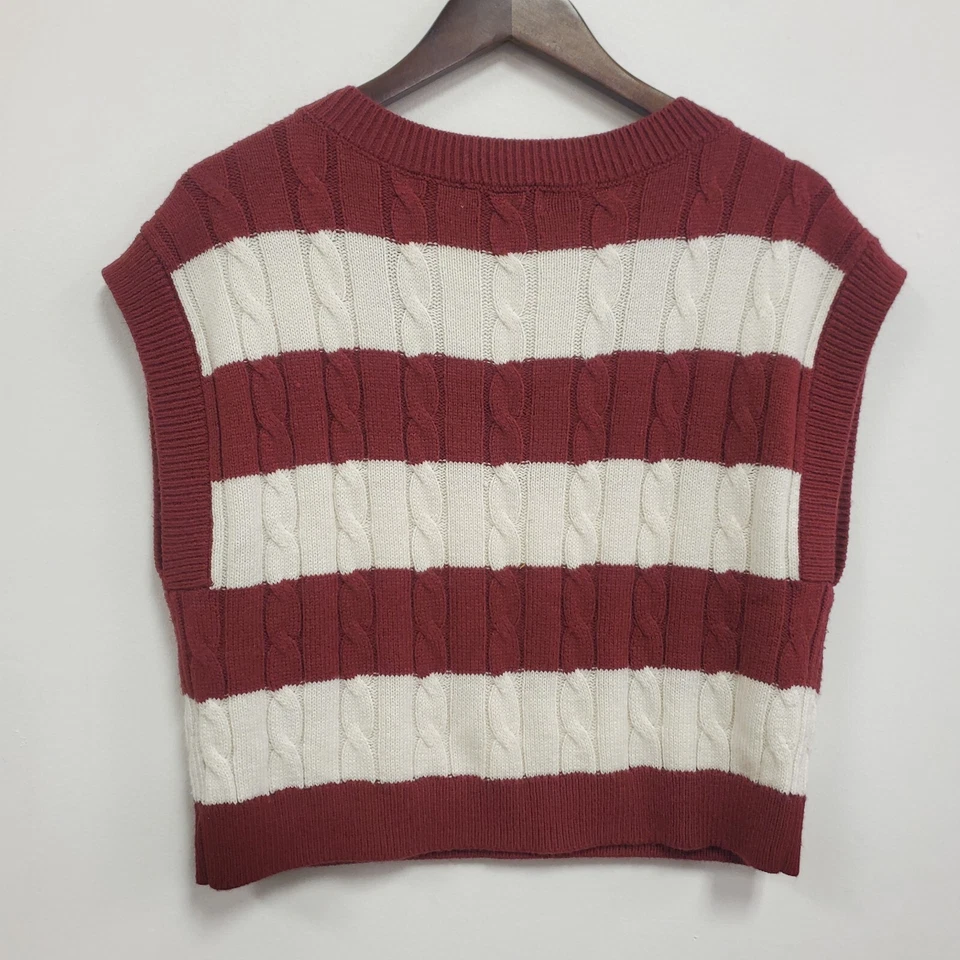 SO Mujeres Rayas Tejido con Cable Recortado Suéter Chaleco Talla M Cuello en V Tenis Preppy Foto 2 de 4