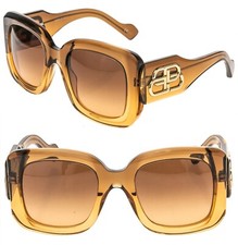 BALENCIAGA 0069 PARIS Honey Brown Fashion BB Bold Logo Sunglasses BB0069S 004