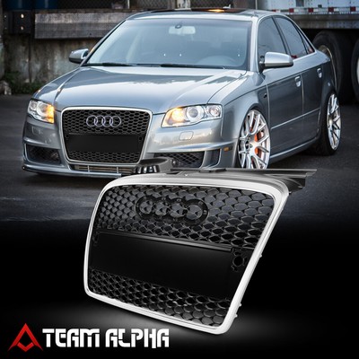 Fit 2005-2008 Audi A4/B7<HEX>Black/Silver ABS Bumper Grille Grill
